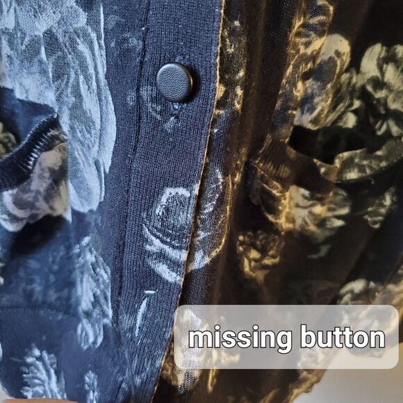 Prabal Gurung Womens M Black & White Floral Print V Neck Button Cardigan Cotton - Picture 4 of 11